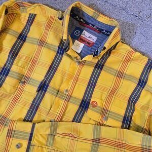 Wrangler George Straight Cowboy Cut  Yellow Blue Window Pane Plaid Western Sz Lg